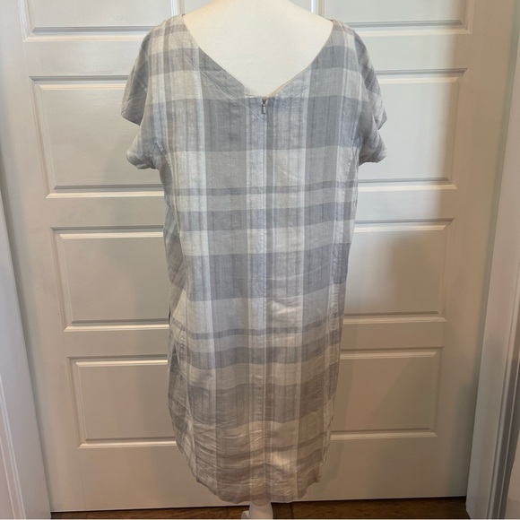 Eileen Fisher Shift Dress Size Large Gray Plaid Chambray Airy Organic Linen - Picture 6 of 13